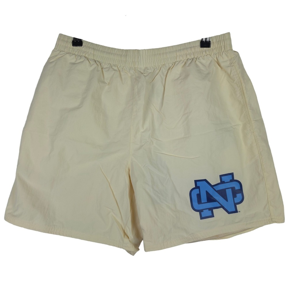 UNC Tar Heels Mitchell & Ness NCAA Large Nylon Shorts Print Team Logo Cream NWT